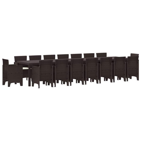 vidaXL Tuin Eettafelset met kussens met kussen 17 pcs Bruin PP