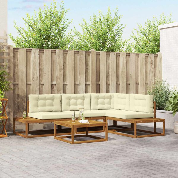 vidaXL Buiten bankenset 5 Stuk Natuurlijk en Cr&egrave;me