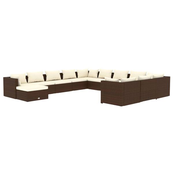 vidaXL 12-delige Loungeset met kussens poly rattan bruin