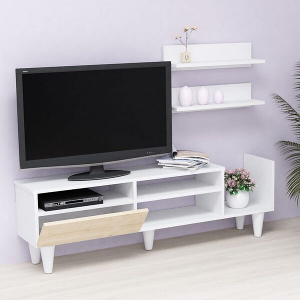 Homemania Tv-meubelset Lena 148,2x29,5x45 cm wit en eikenkleurig