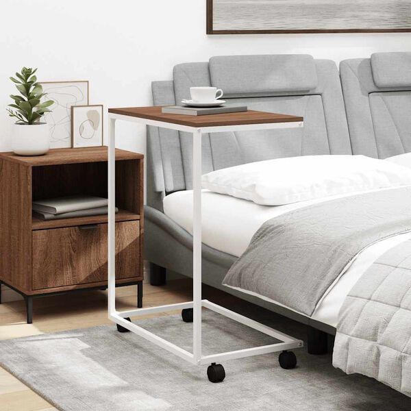 vidaXL Bijzettafel met wieltjes 55x35x70 cm bewerkt hout wit