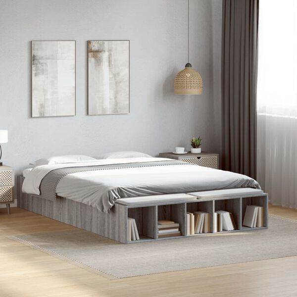 vidaXL Bedframe bewerkt hout grijs sonoma eikenkleurig 135x190 cm