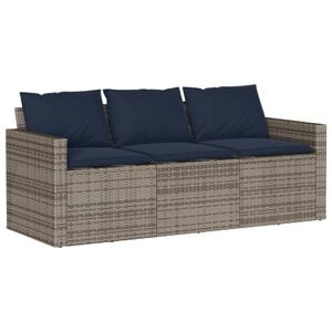 vidaXL Tuinbank 3-zits met kussens poly rattan grijs