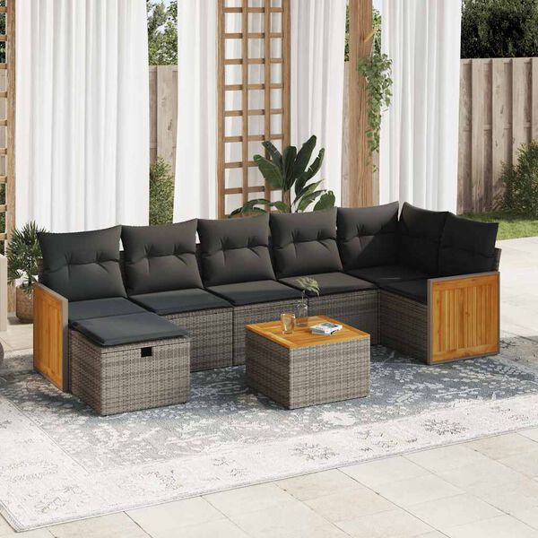vidaXL 8-delige Loungeset met kussens poly rattan grijs