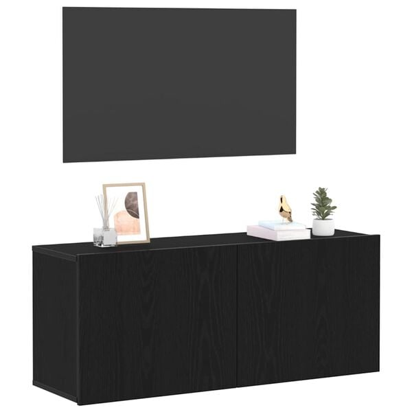 vidaXL Tv-meubelset Zwart Eiken 100 x 30 x 41 cm Bewerkt hout