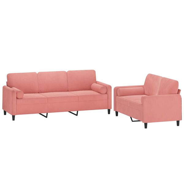 vidaXL 2 -delige Loungeset met sierkussens en kussens fluweel roze