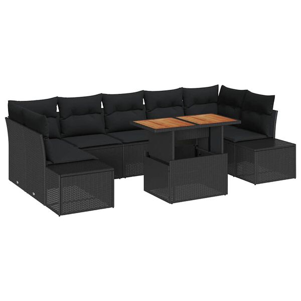 vidaXL Tuin Sofa Set met opslag 8 pcs Zwart Poly riet