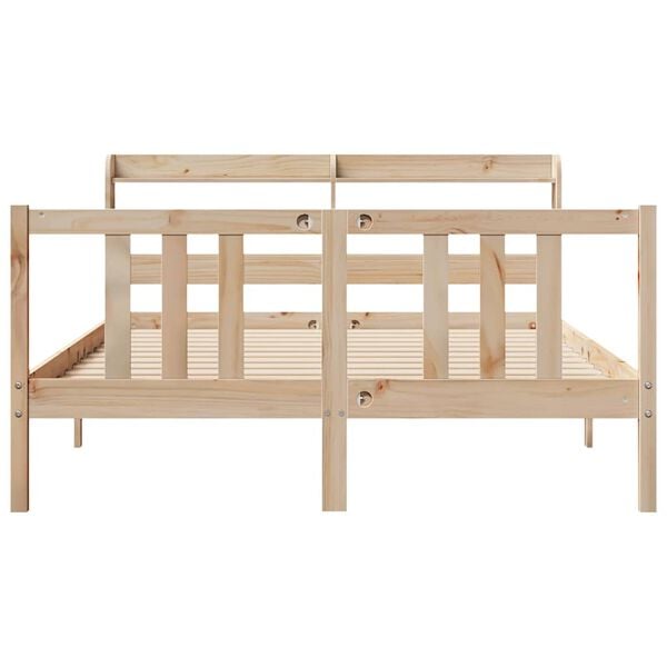 vidaXL Bedframe met hoofdbord massief grenenhout 135x190 cm