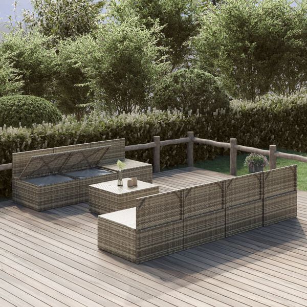 vidaXL 8-delige Loungeset met kussens poly rattan grijs