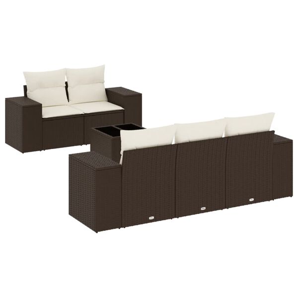 vidaXL 6-delige Loungeset met kussens poly rattan bruin