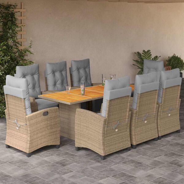 vidaXL 9-delige Tuinset met kussens poly rattan gemengd beige