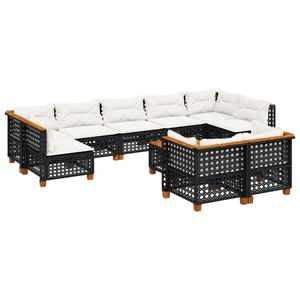 vidaXL 10-delige Loungeset met kussens poly rattan zwart