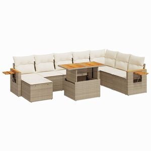 vidaXL 9-delige Loungeset met kussens poly rattan acacia beige