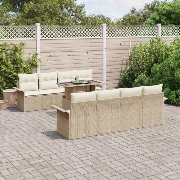 vidaXL Tuin Sofa Set met kussen met opslag 9 pcs Beige Poly Rattan