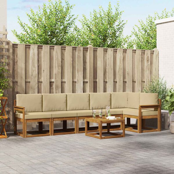 vidaXL Buiten bankenset met kussen 7 pcs Natuurlijk en Beige