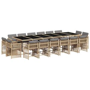 vidaXL 17-delige Tuinset met kussens poly rattan gemengd beige