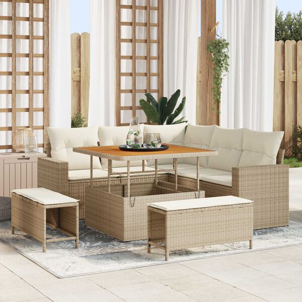 vidaXL Tuinbankenset 8 pcs Beige poly rattan