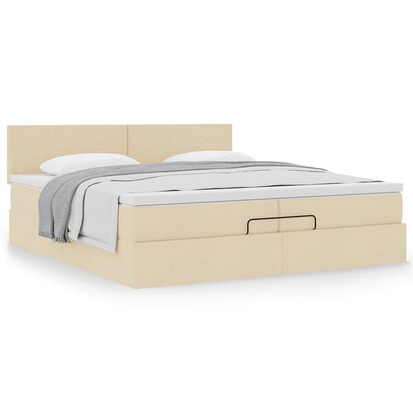 vidaXL Ottoman bed met matras 200x200 cm stof cr&egrave;mekleurig