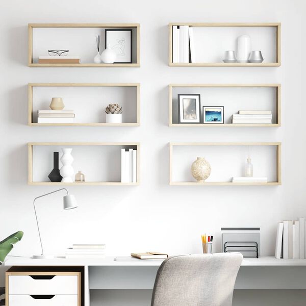 vidaXL Wandschappen kubus 6 st 60x15x23 cm bewerkt hout sonoma eiken