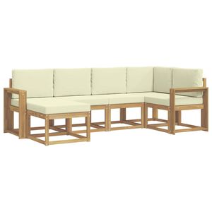 vidaXL Buiten bankenset 6 st 6-zits Wit en cr&egrave;mekleurig Polyester