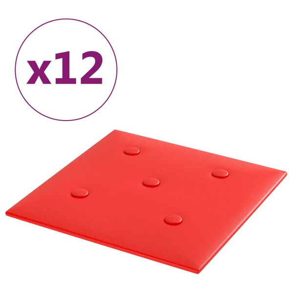 vidaXL Wandpanelen 12 st 1,08 m&sup2; 30x30 cm kunstleer rood