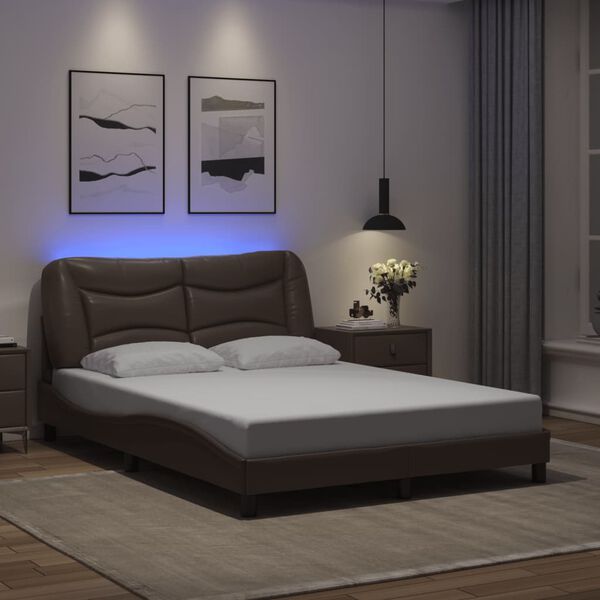 vidaXL Bedframe met LED zonder matras "Hvar" bruin 140x190 cm