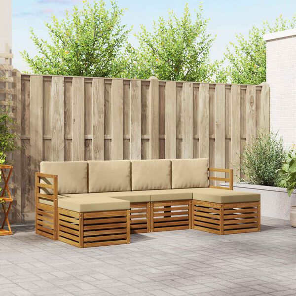 vidaXL Sofa-Sets 6 pcs Natuurlijk en Beige Massief Acaciahout