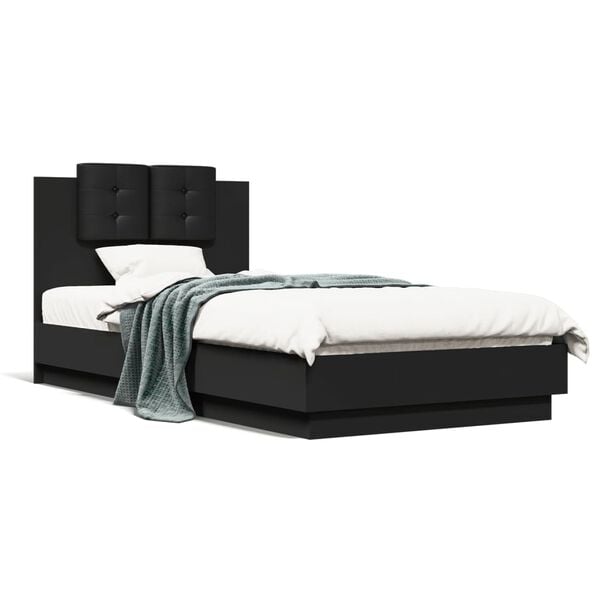 vidaXL Bedframe met hoofdbord en LED-verlichting zwart 75x190 cm