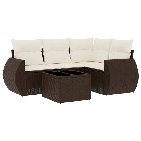 vidaXL 5-delige Loungeset met kussens poly rattan bruin