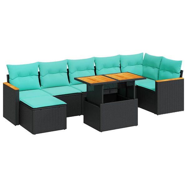 vidaXL 8-delige Loungeset met kussens poly rattan acacia zwart