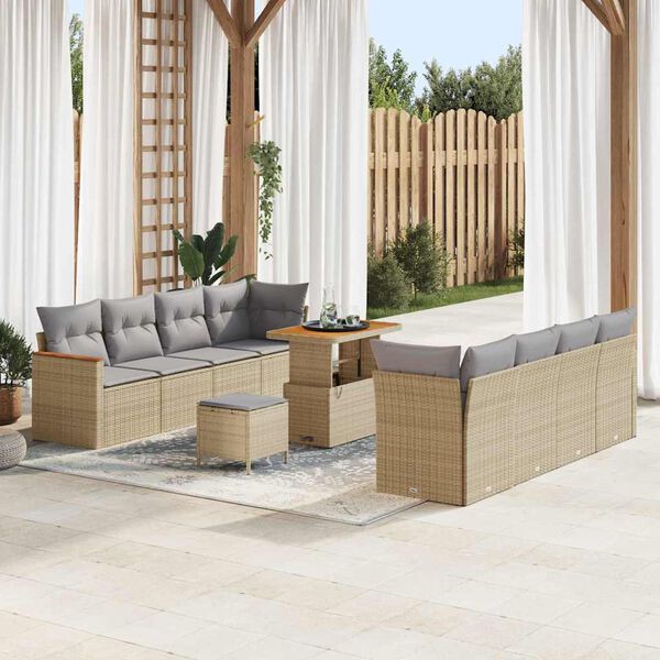 vidaXL Tuinbankenset met kussen 12 pcs Beige poly rattan