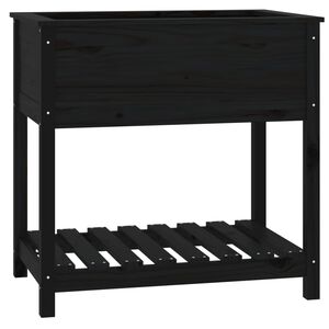 vidaXL Plantenbak met schap 82,5x54x81 cm massief grenenhout zwart