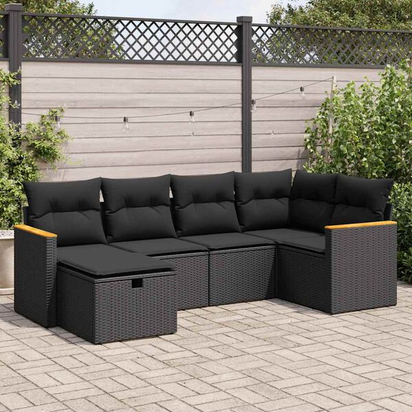 vidaXL 6-delige Loungeset met kussens poly rattan zwart
