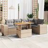vidaXL 6-delige Loungeset met kussens poly rattan beige
