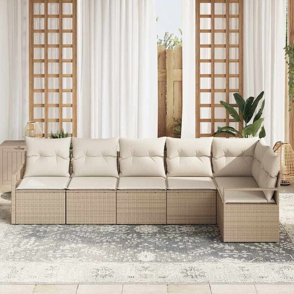 vidaXL Tuin Sofa Set met kussen met opslag 6 pcs Beige en Cr&egrave;me