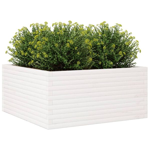 vidaXL Plantenbak 100x100x46 cm massief grenenhout wit