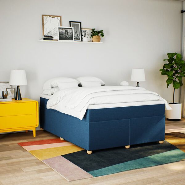 vidaXL Boxspring met matras stof blauw 140x200 cm