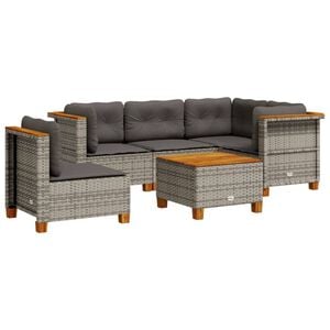 vidaXL 6-delige Loungeset met kussens poly rattan grijs