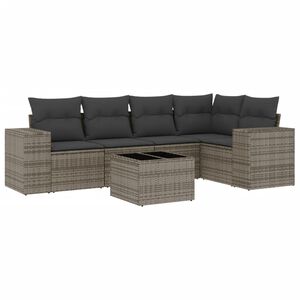 vidaXL 6-delige Loungeset met kussens poly rattan grijs