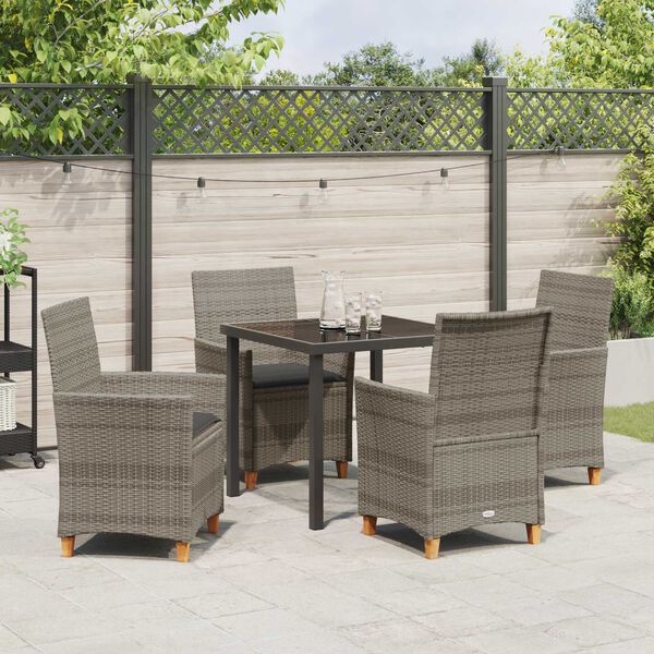 vidaXL Tuin eettafelset 5 pcs Grijs poly rattan