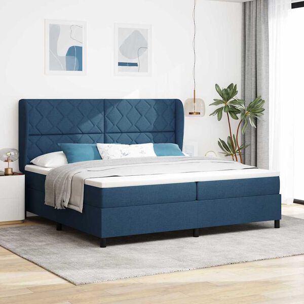 vidaXL Boxspring bed met matras met hoofdeinde Blauw 200 x 200 cm Stof