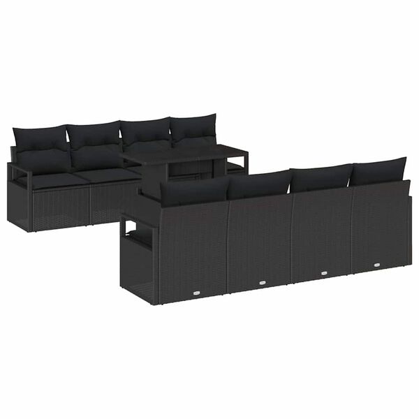 vidaXL Tuin Sofa Set met kussen met opslag 9 pcs Zwart Poly riet