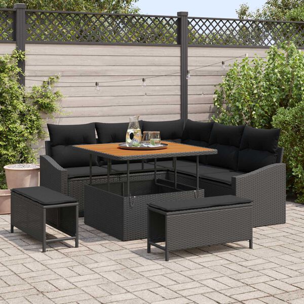 vidaXL Tuinbankenset met kussen 8 pcs Zwart poly rattan