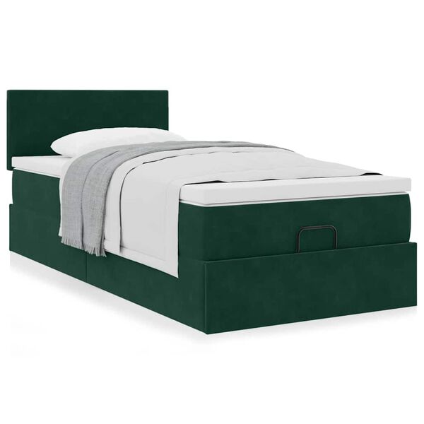 vidaXL Ottoman bed met matras 90x200cm fluweel donkergroen