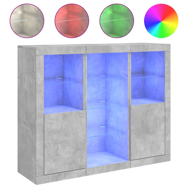 vidaXL Dressoirs met LED-verlichting 3 st bewerkt hout betongrijs
