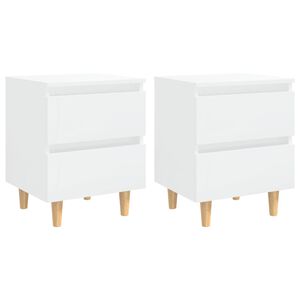 vidaXL Nachtkastjes 2 st met houten poten 40x35x50 cm hoogglans wit