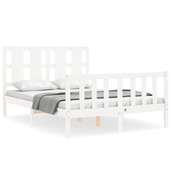 vidaXL Bedframe met hoofdbord massief hout wit