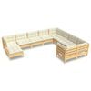 vidaXL 10-delige Loungeset met cr&egrave;mekleurige kussens grenenhout