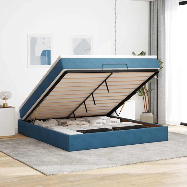vidaXL Ottoman bed met matras 160x200cm fluweel donkerblauw