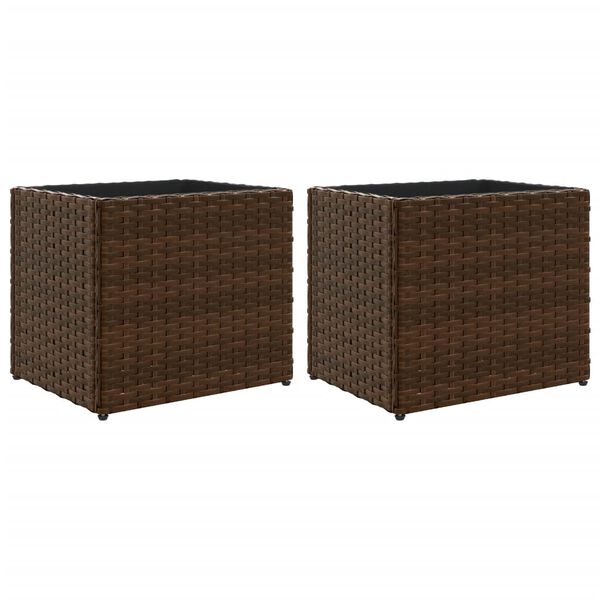 vidaXL Plantenbakken 2 st 36x30x32 cm poly rattan bruin